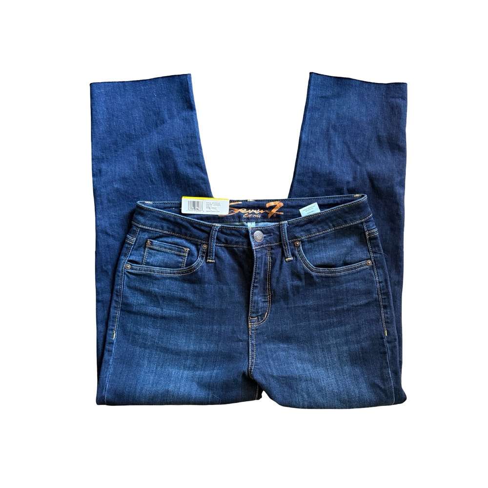 Seven7 Tower Straight Crop Jeans London Wash High Waisted Raw Hem Size 8